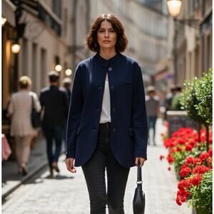 Banana Republic Womens 2XL Navy Classic Knit Pique Blazer 2XL Minimalist Preppy